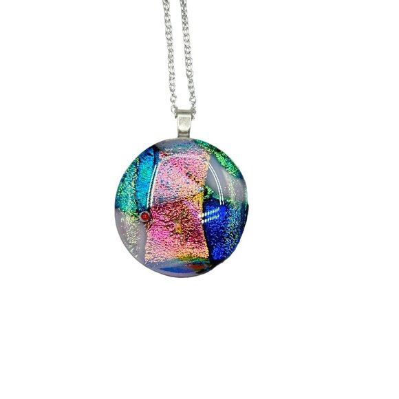 Dichroic Glass Pendant Necklace Art Glass Jewelry One af a Kind Artist Signed - Picture 1 of 7